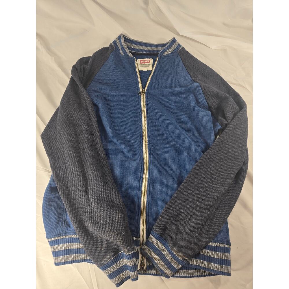 Levi’s Blue Knit Zip Up Jacket Size Large Vintage Style Varsity Track Sweater